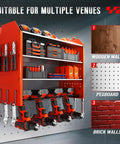 Power Tool Organizer Wall Mount With Charging Station, 4 Tier Garage Gear Storage Rack With Cordless Drill Holders, Red