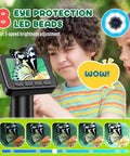 Kid Friendly Microscope 50x To 1000x Magnification With 2 Inch HD Screen And 1080P Video 32GB Card 2 Hour Battery Easy Carry Includes Slides Portable Science Kit Gift For Ages 8 To 12, black digital microscope with butterfly on screen