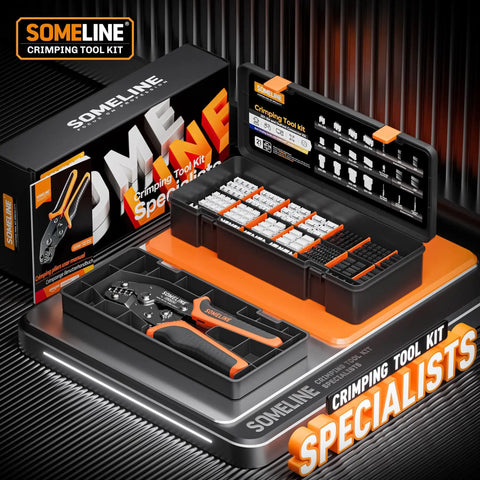 Pro Grade Crimp Tool Connector Kit With JST XH 2.5mm And Dupont 2.54mm Connector Set displayed with crimpers and case.