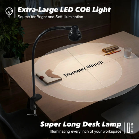 5W COB LED Desk Lamp With Long Swing Arm 110V 220V Metal Architect Task Light Clamp Mount Adjustable Folding Twin Arm Clip On Table Lamp Black Workhorse For Task Lighting Reading And Detail Work
