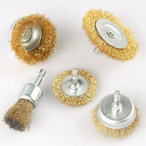 5 Piece Drill Wire Brush Set With One Quarter Inch Hex Shank Rust Removal Wheels Cups And End Brush For Clean And Prep Projects Pro Grade