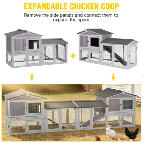 Backyard Ready Cozy Wooden Chicken Coop For Two With Well Ventilated Outdoor Hen House And Expandable Run, shown expanded.
