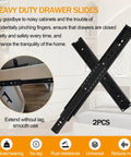 2 Pairs Of Ten Inch Heavy Duty Drawer Slides With 3 Section Full Extension Ball Bearing Side Mount For Dresser Cabinet And Kitchen Soft Close Quiet Glide 100 Lb Capacity, black steel slides