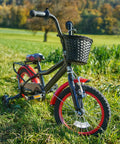 Kids bike with basket on grassy path, highlighting Heavy Duty Bike Inner Tube 16x1.75 To 2.25 Inch With AV32mm Schrader Valve.