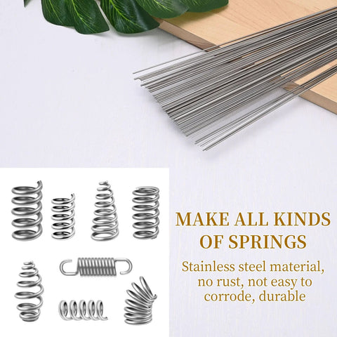 Front view: 104 pcs, 40 cm 304 stainless steel spring wire in diameters 0.3–3 mm for DIY crafts.