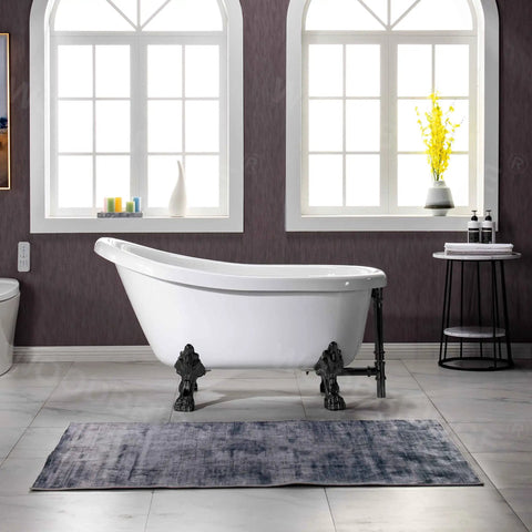 Slick Freestanding Clawfoot Tub Bundle Featuring Top Shelf Oil Rubbed Bronze Faucet And Drain Assembly All In One Premium Bathroom Soaking Package For Effortless Setup in a modern bathroom setting.