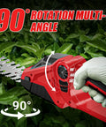 Cordless Hedge Trimmer 2 In 1 Bush Cutter With Grass Shears Electric Trimmer 2200 RPM Garden Tool Battery Not Included showcasing 90-degree rotation feature.