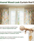 Wood Curtain Rod 1 Inch Rugged Heavy Duty Drapery Rod With Imitation Wood Grain Leaf Pattern Finials Adjustable 32 To 120 Inches