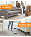 Heavy Duty Furniture Sliders Reusable Plastic Floor Protectors For Carpet Hardwood Chair Leg Glides under gray sofa on carpet.