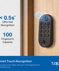 Close-up of Smart Wi-Fi Deadbolt Door Lock with Fingerprint Recognition, No-Fuss Keypad, App Control, Bluetooth, Voice Assistant support installed