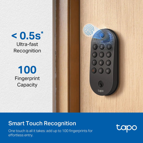 Close-up of Smart Wi-Fi Deadbolt Door Lock with Fingerprint Recognition, No-Fuss Keypad, App Control, Bluetooth, Voice Assistant support installed