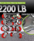 Stack of heavy-duty five wheel furniture mover dollies, carbon steel material, supports 2200 lb for safe moving of heavy furniture.