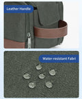 Close-up of Mens Travel Toiletry Organizer Bag With Canvas And Leather Dopp Kit showing handle and water-resistant fabric