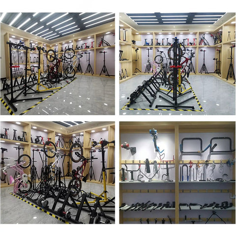 Ebike Repair Stand For Home Garage And Shop Use, Beefy Heavy Duty Bike Stand Holds Up To 110 Lbs displayed in a workshop setting