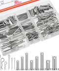 132 Piece Clevis Pin And Cotter Pin Assortment Kit In 304 Stainless Steel, 15 Sizes, displayed in open plastic compartment box.