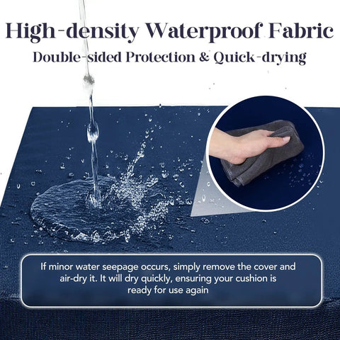 Outdoor Chair Cushions Set Of 4 For Patio Furniture 24x24 Inch Deep Seat Cushions With 24x22 Inch Backrest Waterproof Fade Resistant Navy Blue showing water being wiped off fabric