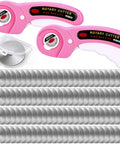 Rotary Cutter Set 102 Piece 45Mm With 100 Blades And 2 Ergonomic Handles With Safety Lock displayed with pink handles and steel blades