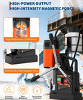 Beefy 1750W Magnetic Drill Press With 2 Inch Boring Capacity For Metalworking, portable drill with orange frame and digital control panel.
