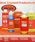 Brodi commercial-grade cleaning products including urinal descaler, biofilm drain opener, degreaser, and more.