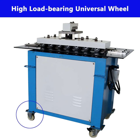 Electric Sheet Metal Seaming Machine 220V with alloy steel rollers and high load-bearing wheels for 0.02 to 0.05 inch sheets.