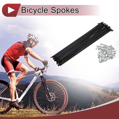 38 Pack 13G Bicycle Spokes 205mm Black Carbon Steel Wheel Spokes with 13G Nipples for MTB and Road Bike Riding