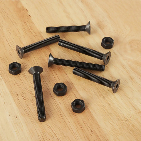 Heavy Duty M6 Countersunk Bolts And Hex Socket Cap Screws Kit, 50 Piece Assortment With Hex Nuts on wooden surface.