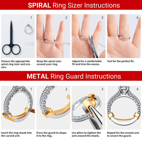 All In One Ring Size Adjuster Kit For Loose Rings With 60 Pack, 16 Sizes And 3 Styles Metal Guards Spacers instructions