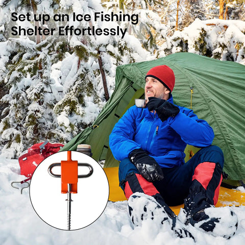 Ice Anchor Tool Kit For Cold Weather Fishing And Camping Beefy Stainless Steel Tent Stakes With Drill Adapter