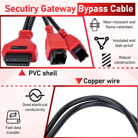 Heavy Duty 12 Plus 8 Pin To OBD2 Diagnostic Adapter Featuring Security Gateway Bypass Cable For American Cars And Trucks, showing copper wire and PVC shell.