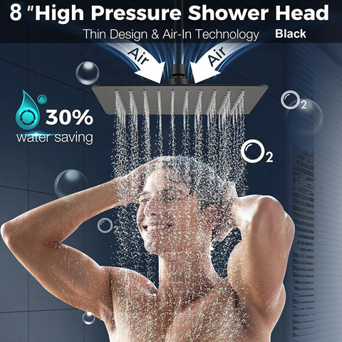 8 Inch Matte Black Rain Shower Head With Hose 2 In 1 High Pressure Shower System Anti Leak Holder Dual Rain Shower Head With Handheld Spray