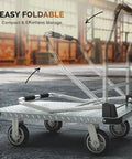 Heavy Duty 2200 Pound Capacity Foldable Push Cart Dolly with flat bed design and swivel wheels, shown in folding position for compact storage.