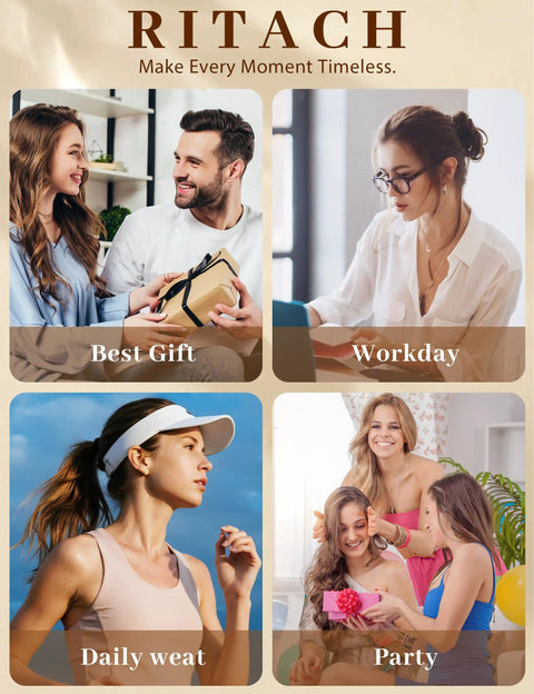 Gold Stud And Hoop Earring Set For Women With Eight Pairs Of Studs And Two Pairs Of Hoops, 14K Gold Plated CZ, Hypoallergenic Jewelry Gift, Dainty Flower And Heart Designs For Everyday Wear Or Night Out. women wearing gold earrings in gift, workday, daily wear, and party scenes