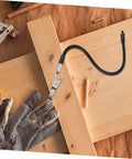 Soldering Help Hand Clamp With 360 Degree Rotation for stable circuit board work, mounted on wooden surface with gloves nearby.