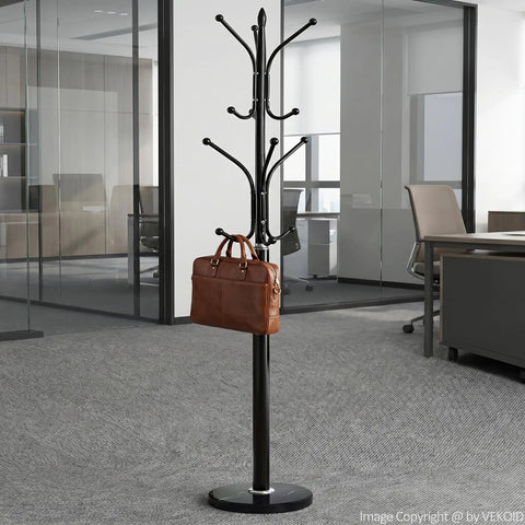 Heavy Duty Standing Coat Rack With Marble Base And 12 Metal Hooks Freestanding Coat Tree 130 Lb Capacity in office