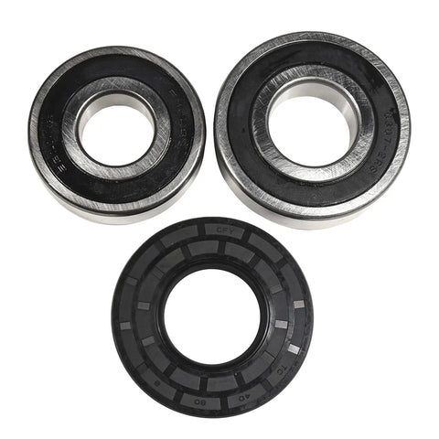 Frigidaire Front Load Washer Bearing And Seal Kit swaps exhausted bearings with two ball bearings and one fluid seal.