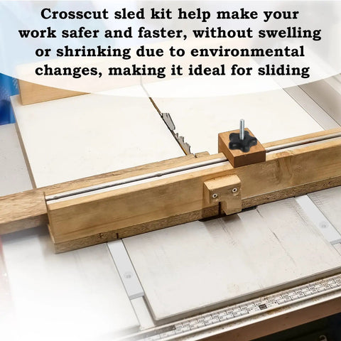 Table Saw Crosscut Sled Kit With Aluminum T Track And UHMW Miter Bars for precise DIY woodworking on table saw.