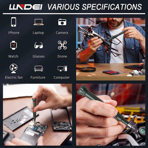 47 In 1 Precision Electronics Screwdriver Set For Phones Laptops MacBooks And Tablets With 42 Bits Tweezers And Small Extension Rod in use