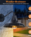 Gooseneck Barn Outdoor Light Fixture Set Of 2, Farmhouse Porch Lanterns shown in rain highlighting weather resistance features.