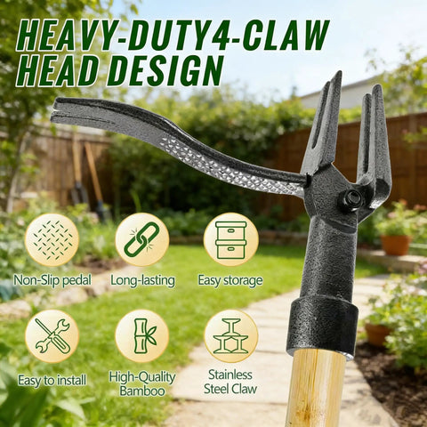 Stand Up Weed Puller Tool With Long Handle And 4 Claw Steel Head For Easy Garden Weeding Without Bending Or Kneeling Heavy Duty Hand Weeder With Non-Slip Pedal