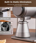 Slick Single Dose Espresso Grinder Featuring Variable Speed Stepless Control And A 64 Mm Titanium Flat Burr showcasing built-in static eliminators.