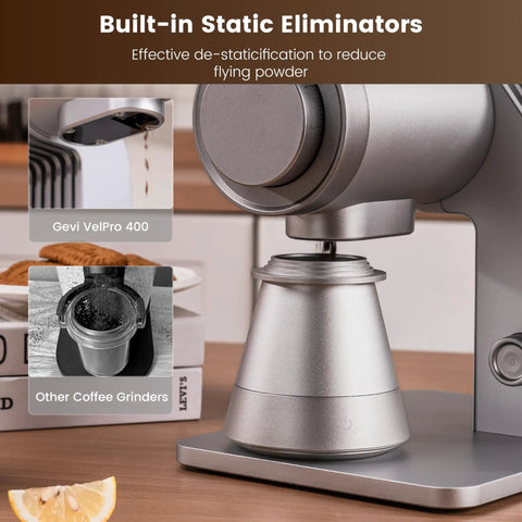 Slick Single Dose Espresso Grinder Featuring Variable Speed Stepless Control And A 64 Mm Titanium Flat Burr showcasing built-in static eliminators.