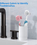 Two toothbrushes with Toothbrush Head Cover Cap Travel Case Protector Clip Fits Most Manual And Electric Toothbrushes For Adults And Kids 2 Pack