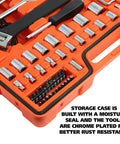 Close-up of 125 Piece Marine Tool Set in a Water Resistant Boat Tool Box with sockets in orange high visibility case
