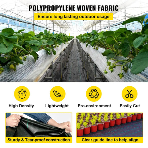Polypropylene woven fabric used as 6x300 Ft Premium Weed Barrier Landscape Fabric Heavy Duty 2.4 Oz Woven Weed Control Fabric Ground Cover.