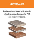 Image showing grooved composite, PVC, and hardwood boards suitable for Hidden Deck Fasteners 900 Count Set With One Pass Clip System.