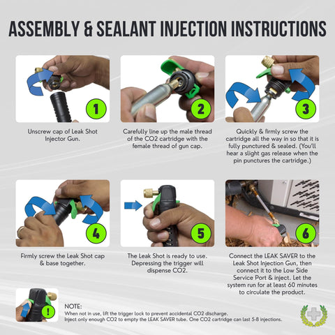CO2 Powered AC Drain Line Cleaner And Leak Sealant Injector Gun All In One assembly and sealant injection instructions