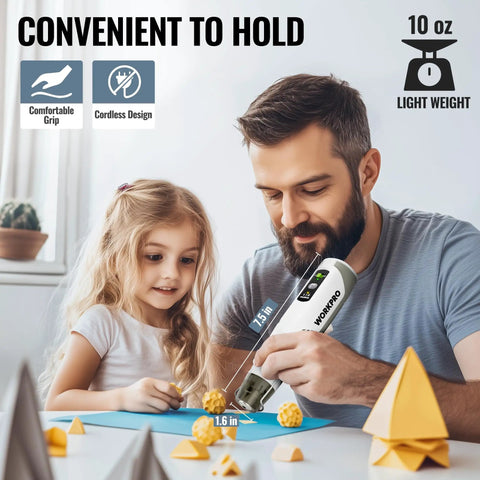 Father and daughter crafting with Cordless Mini Hot Air Gun For DIY Crafts USB C Rechargeable 4000mAh Battery