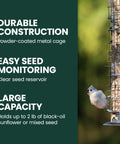 Weight Activated Squirrel Proof Bird Feeder With Two Pound Seed Capacity, Outdoor Metal Wild Bird Feeder With Durable Finish