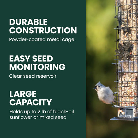 Weight Activated Squirrel Proof Bird Feeder With Two Pound Seed Capacity, Outdoor Metal Wild Bird Feeder With Durable Finish