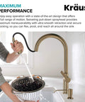 Game Changer Stainless Steel Pull Down Kitchen Faucet With Spot Free Brushed Finish And Full Range Swivel Spout in use while washing fruit.
